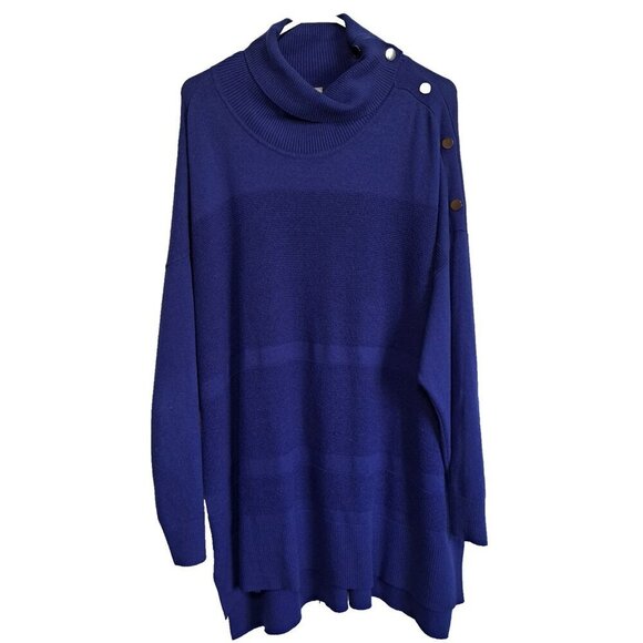 Chico's Zenergy 4 (XXL) Royal Blue Pullover Sweater Snap Turtle Neck Long Sleeve - Picture 1 of 9